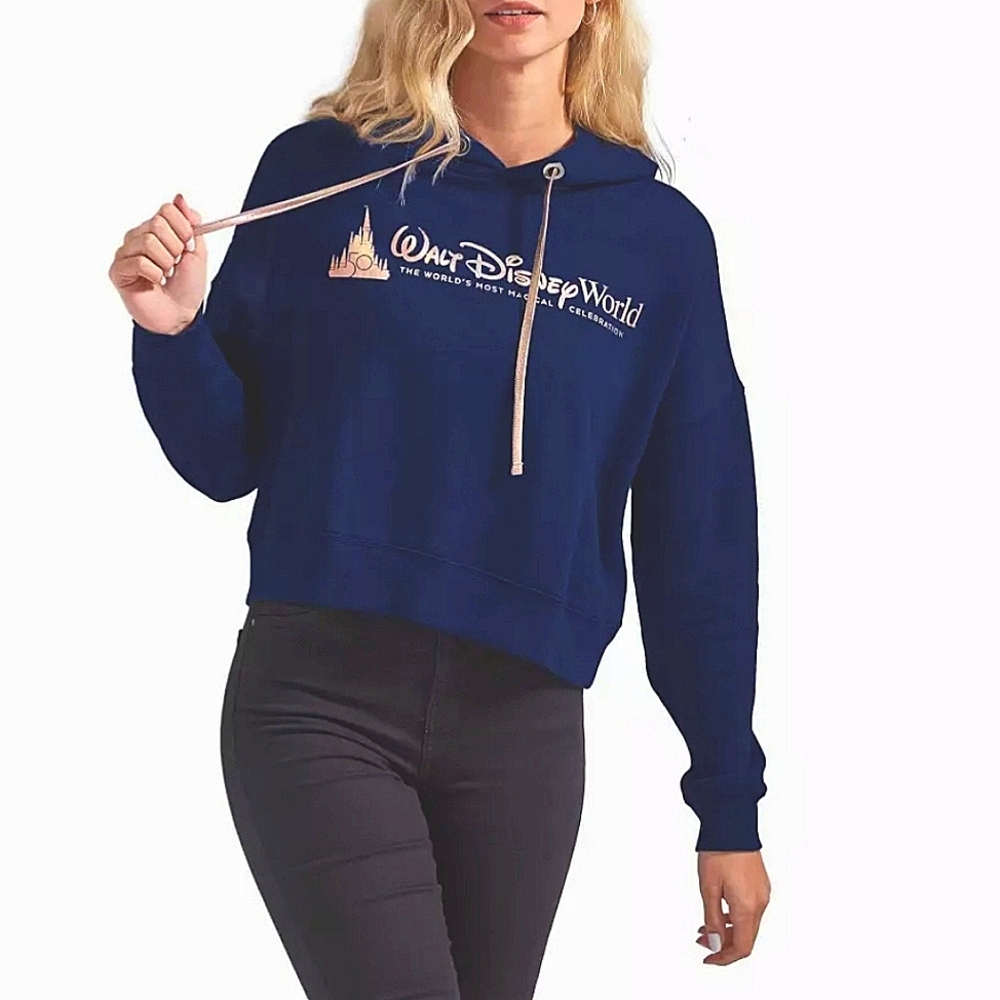Walt Disney World 50th Anniversary castle Pullover Hoodie Sweatshirt Blue Size-L